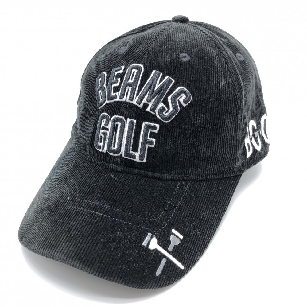 【美品】ビームスゴルフ コーデュロイキャップ 黒×白 ゴルフウェア BEAMS GOLF