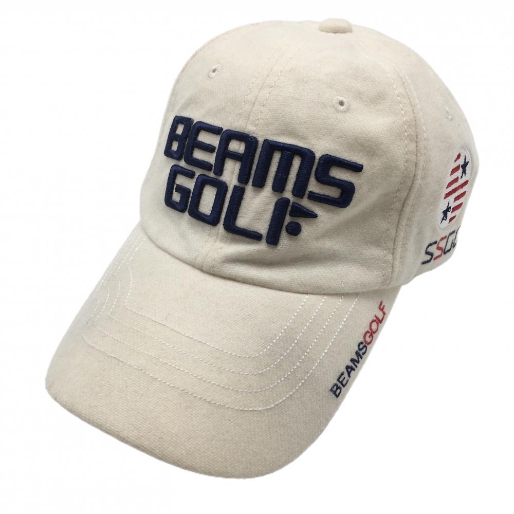 ビームスゴルフ キャップ アイボリー×ネイビー ウール混 ロゴ刺しゅう  58cm-60cm ゴルフウェア BEAMS GOLF