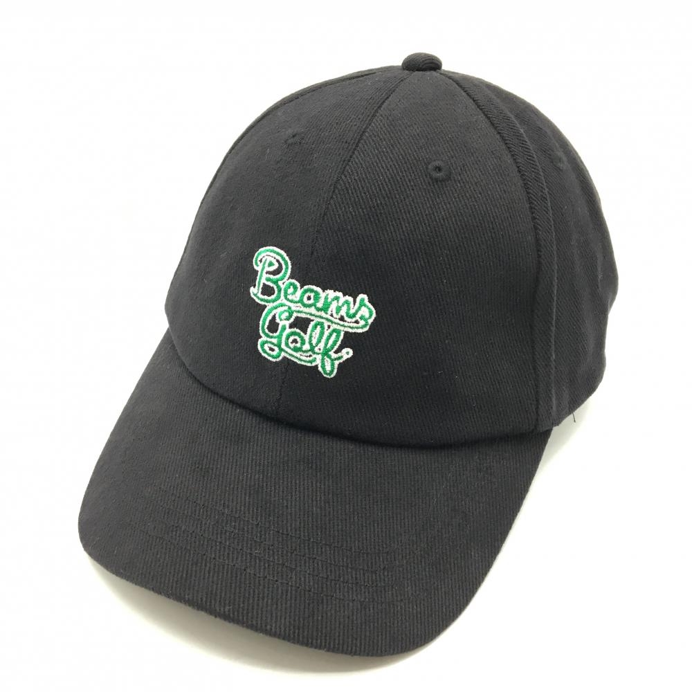 ビームスゴルフ コーデュロイキャップ 黒×グリーン ロゴ刺しゅう    ゴルフウェア BEAMS GOLF