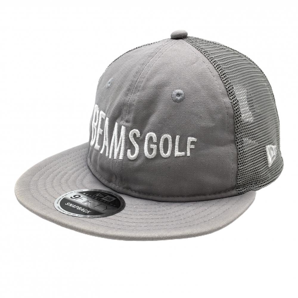 ビームスゴルフ×ニューエラ フラットキャップ グレー×白 メッシュ ロゴ刺しゅう  ゴルフウェア BEAMS GOLF