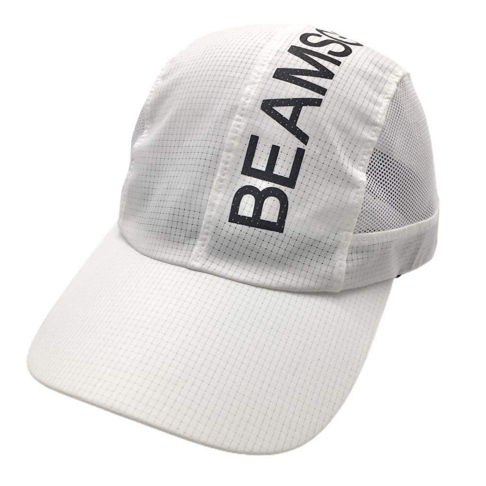 【美品】ビームスゴルフ メッシュキャップ 白×黒 格子織生地 ドローコード  58cm   ゴルフウェア BEAMS GOLF