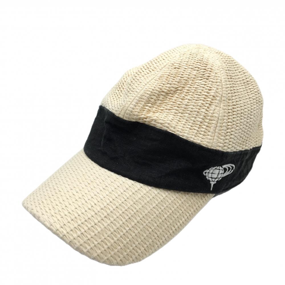 ビームスゴルフ キャップ ライトベージュ×黒 麦わら風 ロゴ刺しゅう   ゴルフウェア BEAMS GOLF