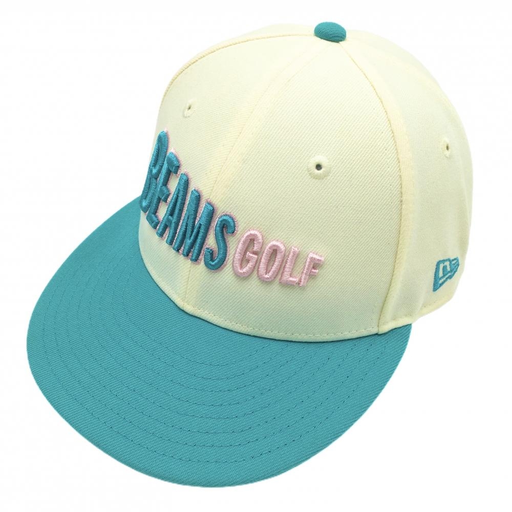 ビームスゴルフ フラットキャップ 白×ライトブルー ロゴ刺しゅう   ゴルフウェア BEAMS GOLF
