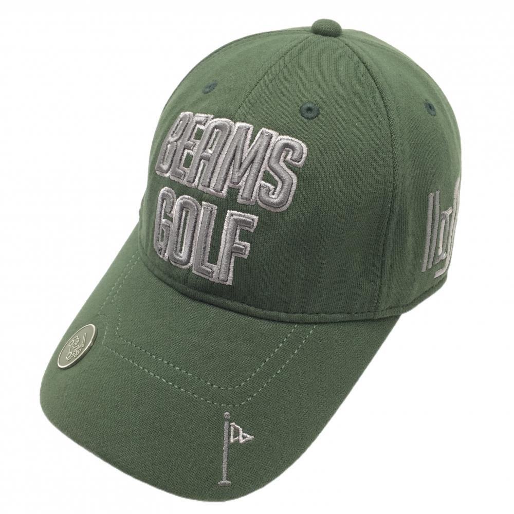 【超美品】ビームスゴルフ マーカー付キャップ グリーン×グレー 立体ロゴ刺しゅう   ゴルフウェア BEAMS GOLF