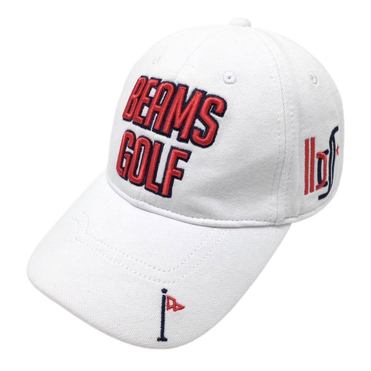 【美品】ビームスゴルフ キャップ 白 ロゴ刺しゅう   ゴルフウェア BEAMS GOLF