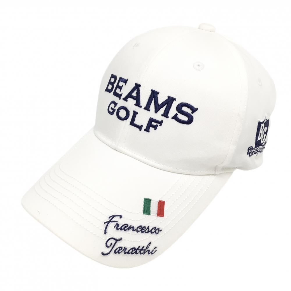 ビームスゴルフ キャップ 白×ネイビー ロゴ刺しゅう 汗取りパッド付 57～59㎝   ゴルフウェア BEAMS GOLF