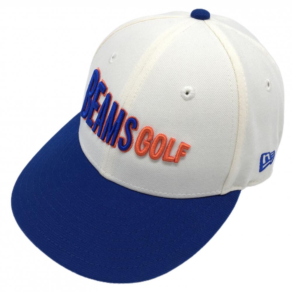 ビームスゴルフ×ニューエラ キャップ アイボリー×ブルー 立体ロゴ刺しゅう    ゴルフウェア BEAMS GOLF