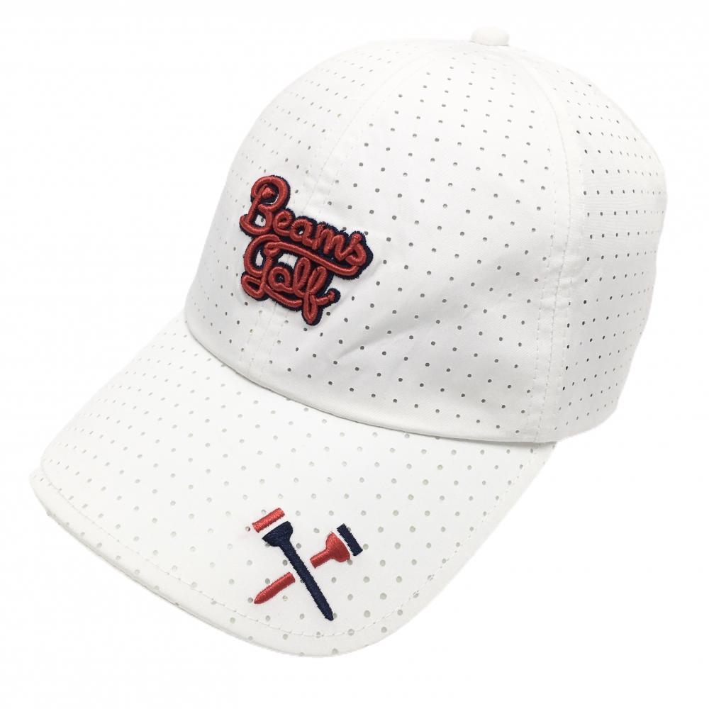 ビームスゴルフ メッシュキャップ 白×レッド 立体ロゴ    ゴルフウェア BEAMS GOLF