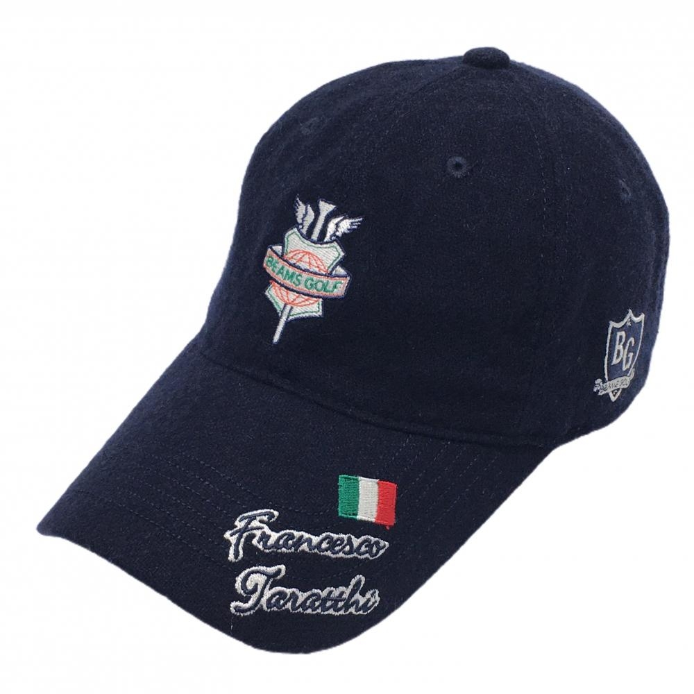 【美品】ビームスゴルフ ウールキャップ ネイビー×白 ロゴ刺しゅう 57-59cm   ゴルフウェア BEAMS GOLF