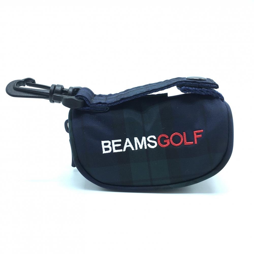【超美品】ビームスゴルフ ボールケース グリーン×ネイビー チェック ボールポーチ ゴルフ BEAMS GOLF