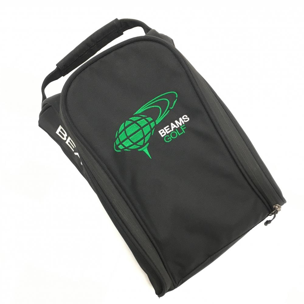 【超美品】ビームスゴルフ シューズケース 黒×グリーン ロゴ刺しゅう  ゴルフ BEAMS GOLF