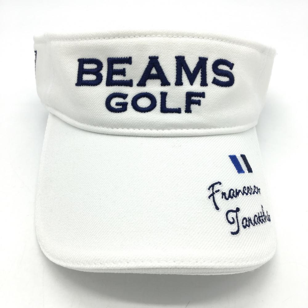 【超美品】BEAMS GOLF ビームスゴルフ サンバイザー 白×ネイビー 汗取りパッド付 ビッグロゴ 57-59cm ゴルフウェア