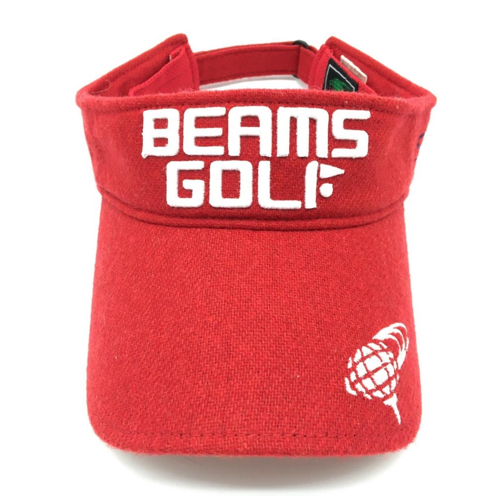 【超美品】BEAMS GOLF ビームスゴルフ サンバイザー レッド×白 ウール混 秋冬 57-59cm ゴルフウェア