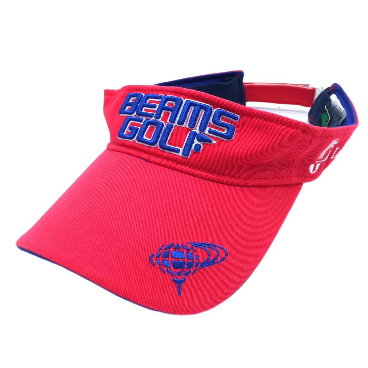 【美品】ビームスゴルフ サンバイザー レッド×ネイビー LUCAS&JAXON ロゴ刺しゅう  58-60cm   ゴルフウェア BEAMS GOLF