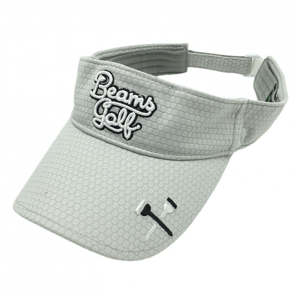 【美品】ビームスゴルフ サンバイザー グレー×白 ロゴ刺しゅう ロゴ糸ゆるみ   ゴルフウェア BEAMS GOLF