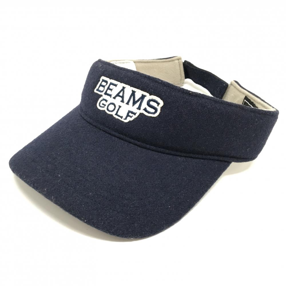 ビームスゴルフ サンバイザー ネイビー×白 ウール混 ロゴ 55-57cm   ゴルフウェア BEAMS GOLF