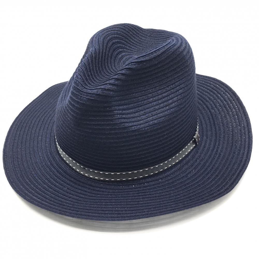 【美品】ビームスゴルフ 中折れハット ネイビー リボンステッチ 62cm   ゴルフウェア BEAMS GOLF