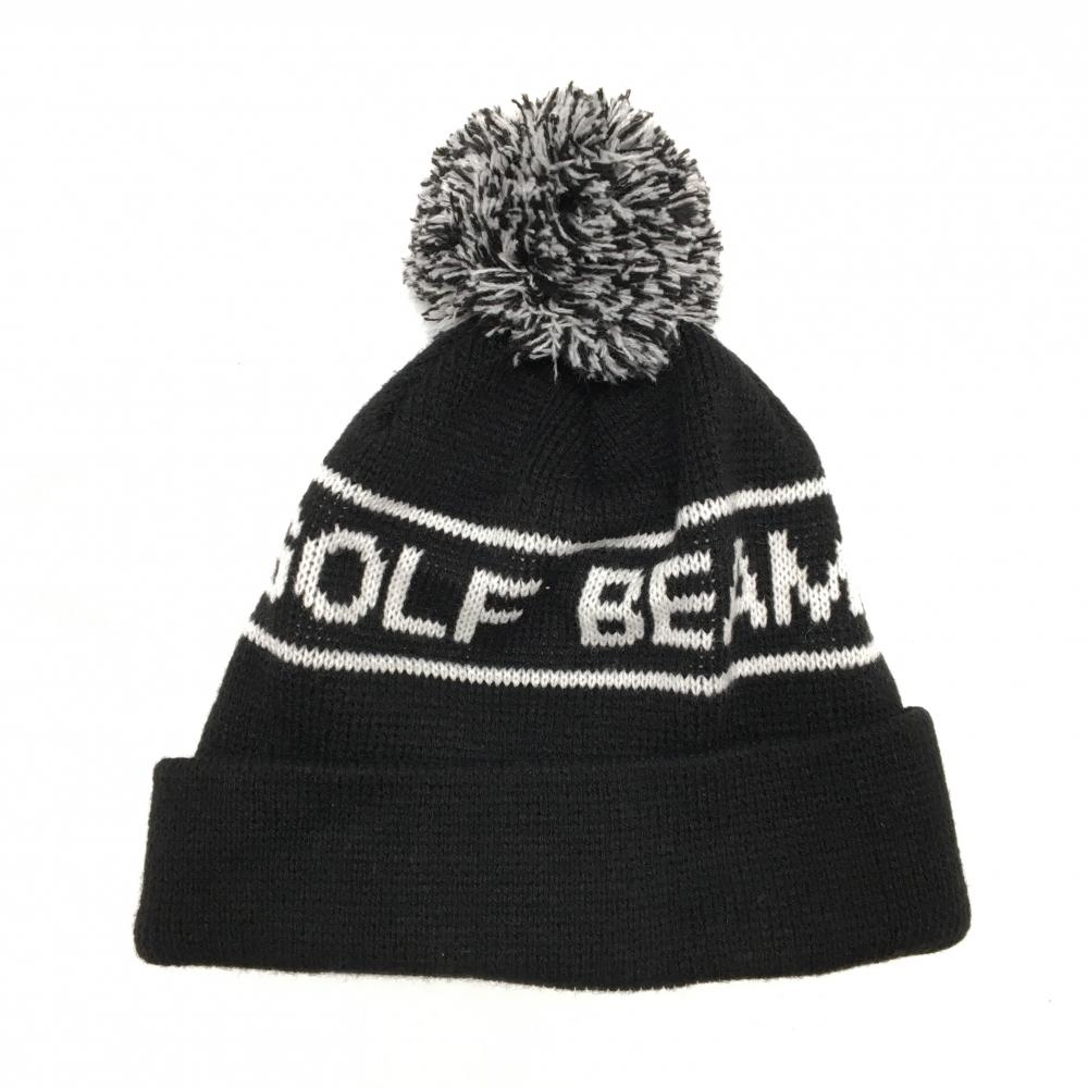 【超美品】ビームスゴルフ ニット帽 黒×白 ボンボン付き 57-59cm   ゴルフウェア BEAMS GOLF