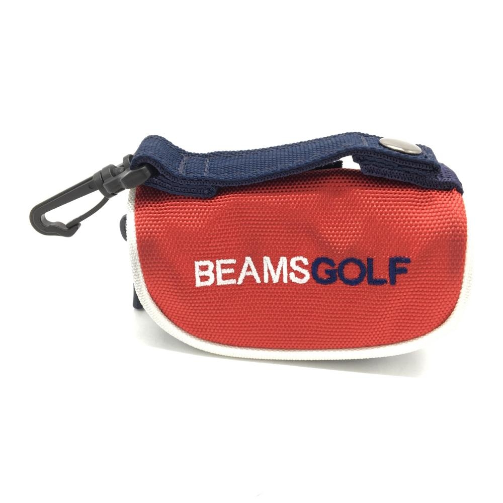 【超美品】BEAMS GOLF ビームスゴルフ ボールケース ボールポーチ ネイビー×レッド カラビナ付 2個収納可ゴルフ