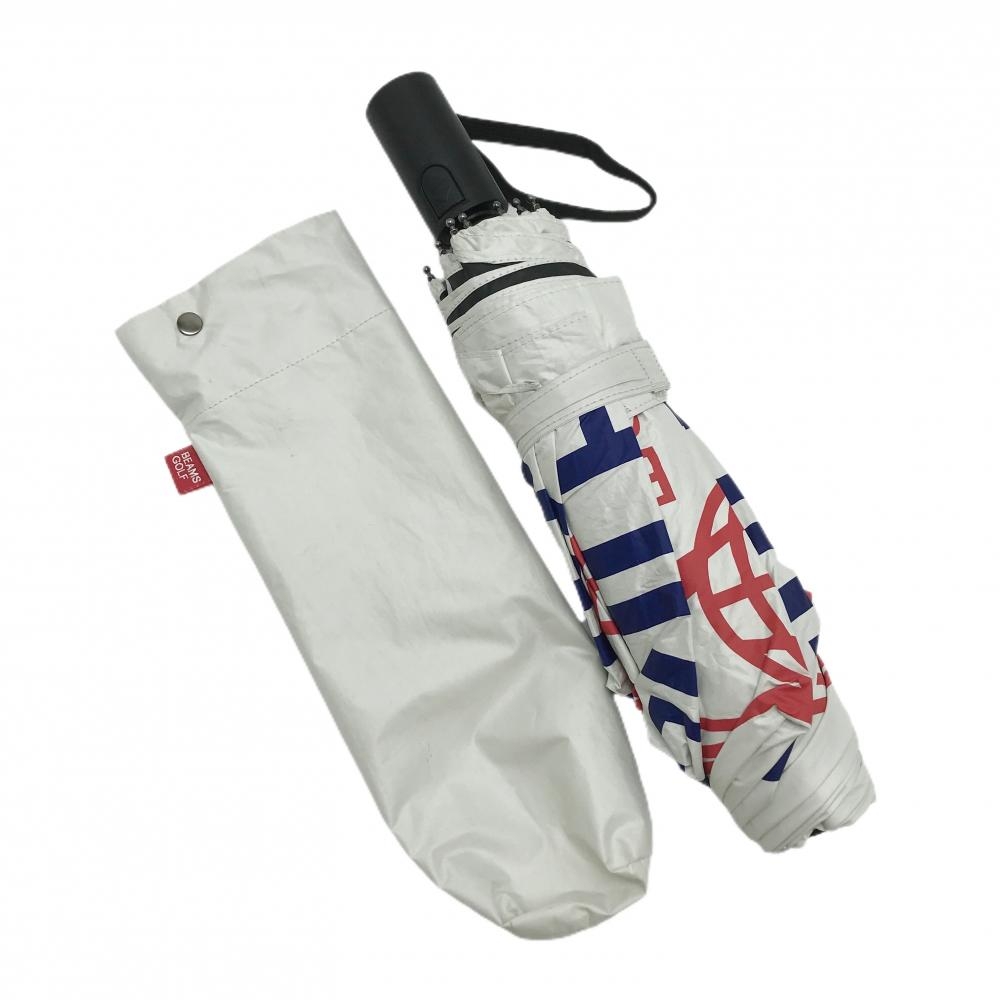 ビームスゴルフ 折り畳み式パラソル オフホワイト×レッド×ネイビー 傘 収納袋付きゴルフ BEAMS GOLF