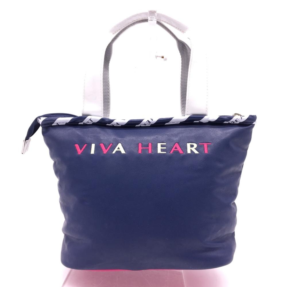 【美品】VIVA HEART ビバハート カートバッグ ネイビー×白 内ポケット付 ロゴ刺しゅう ゴルフ