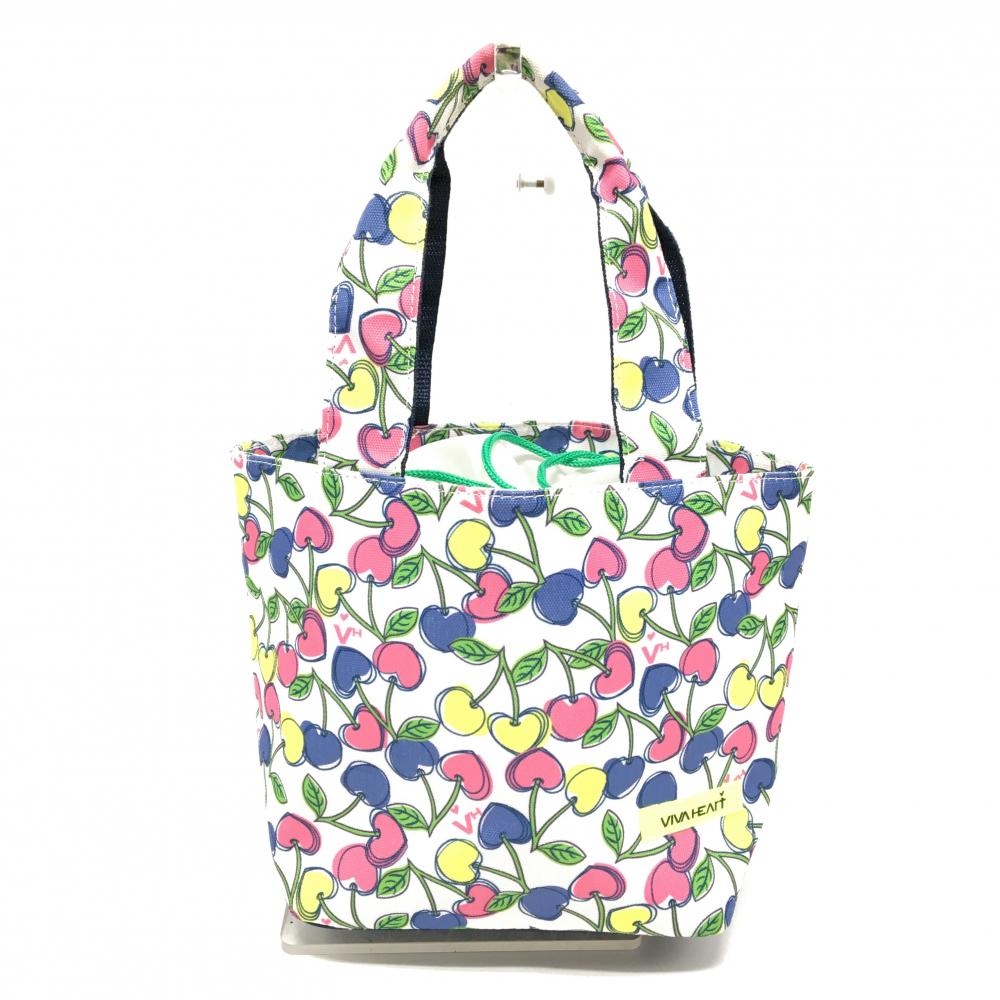 【超美品】ビバハート カートバッグ 白×ネイビー×ピンク さくらんぼ柄 巾着型 ゴルフ VIVA HEART