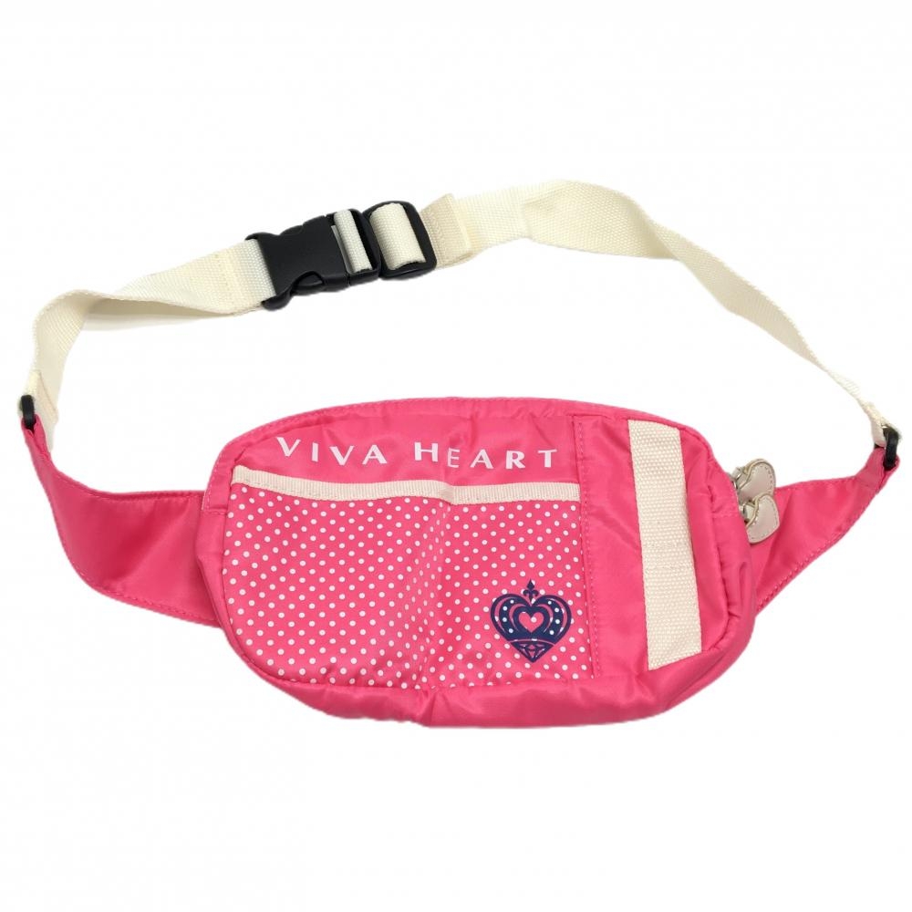 【美品】ビバハート ウエストポーチ ピンク×白系 ドット ロゴプリント 内外ポケット  ゴルフ VIVA HEART