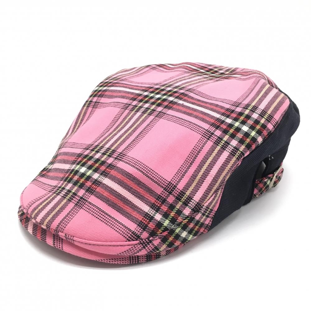 【美品】ビバハート ハンチング帽 ピンク×黒 チェック  ゴルフウェア サンプル品 VIVA HEART