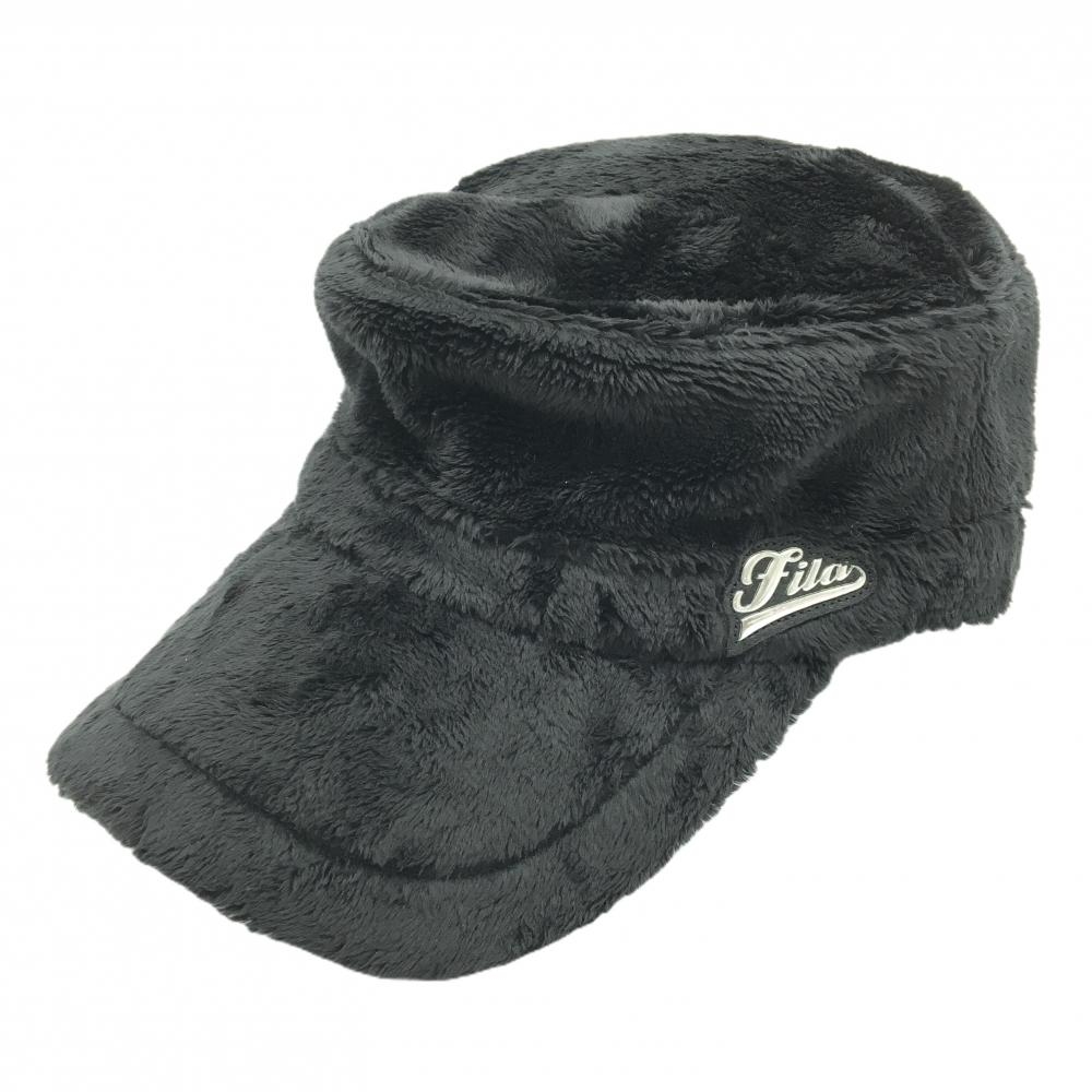 【美品】フィラゴルフ ボアワークキャップ 黒 シルバーロゴ    ゴルフウェア FILA GOLF