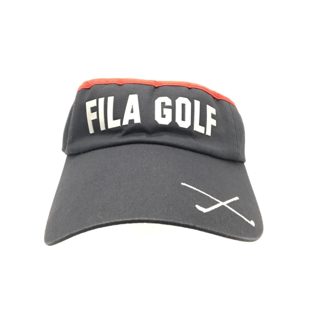【超美品】FILA GOLF フィラゴルフ サンバイザー 黒×レッド ロゴプリント   ゴルフウェア