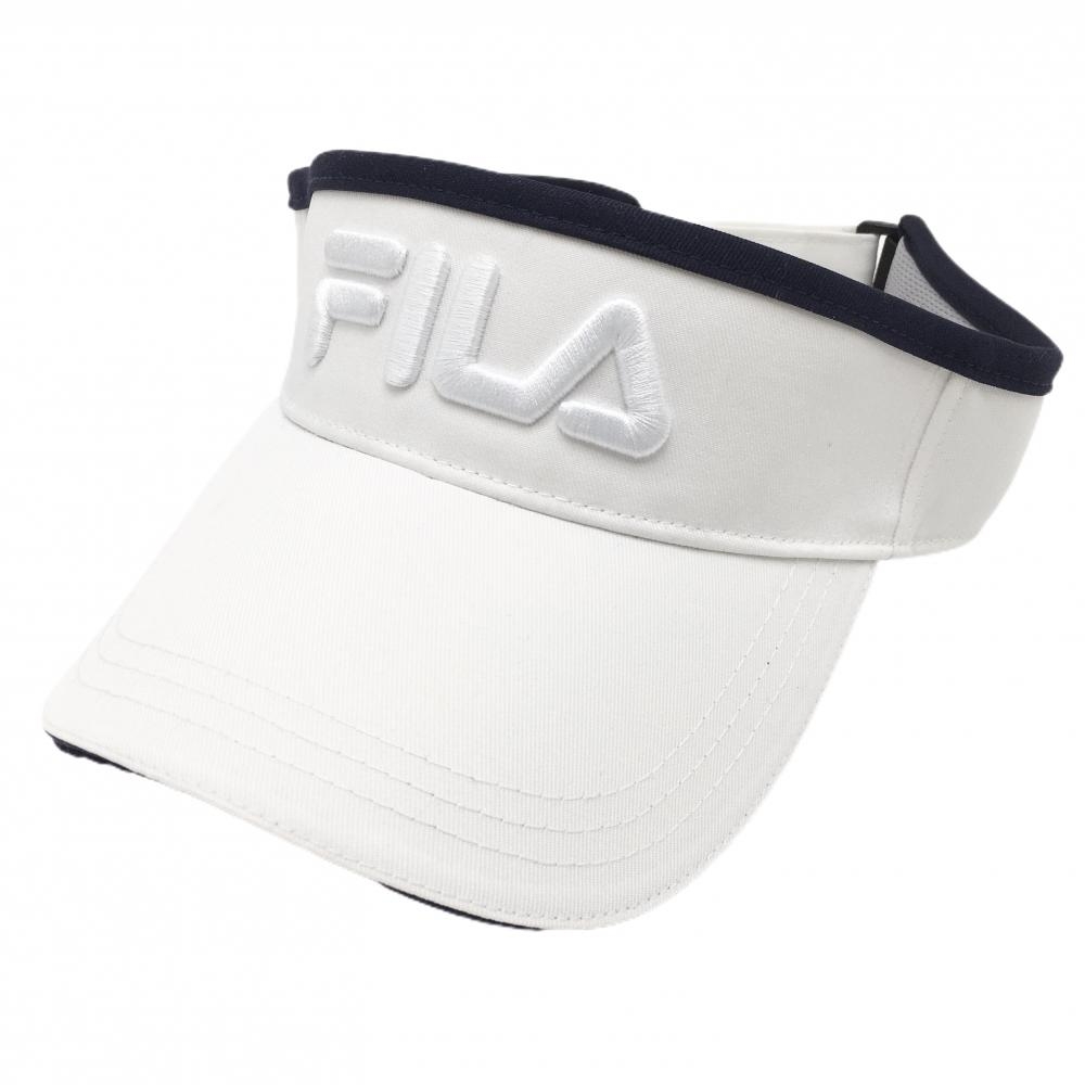 フィラゴルフ サンバイザー 白×ネイビー 立体ロゴ 額汚れ  ゴルフウェア FILA GOLF