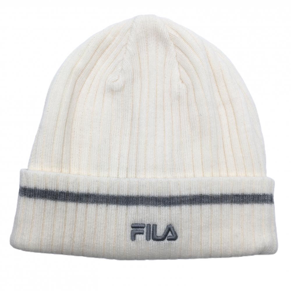 【超美品】フィラゴルフ ニット帽 白×グレー ロゴ刺しゅう  ゴルフウェア FILA GOLF