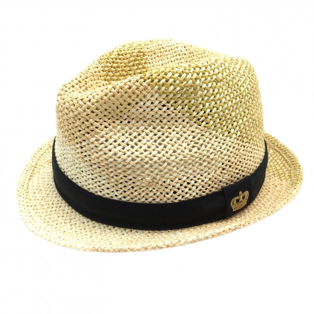 【美品】フィラゴルフ 中折れハット ベージュ×黒 麦わら リボンクラウン   ゴルフウェア FILA GOLF