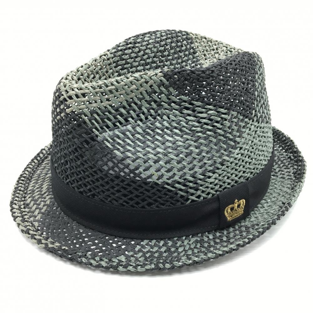 【超美品】フィラゴルフ 中折れハット ライトグレー×ダークグレー 麦わら リボンクラウン   ゴルフウェア FILA GOLF