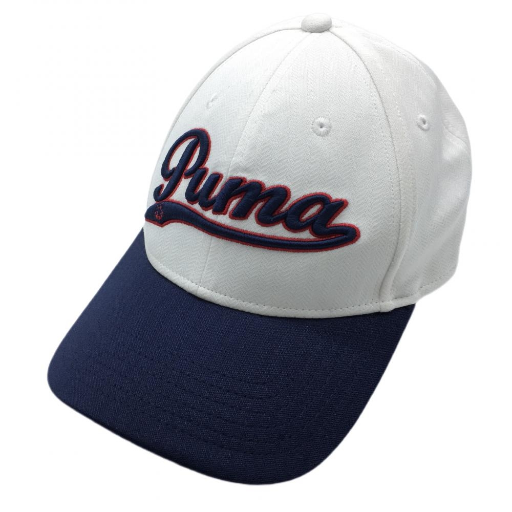 【美品】プーマ キャップ 白×ネイビー 刺しゅうロゴ ONE SIZE ゴルフウェア PUMA