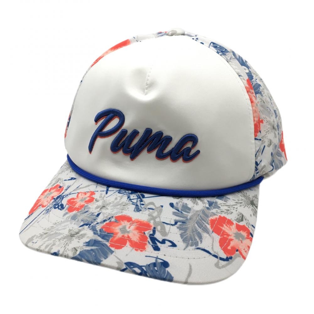 【新品】プーマ キャップ 白×ブルー×オレンジ 花柄 OSFA(56-59cm) ゴルフウェア 2022年モデル PUMA