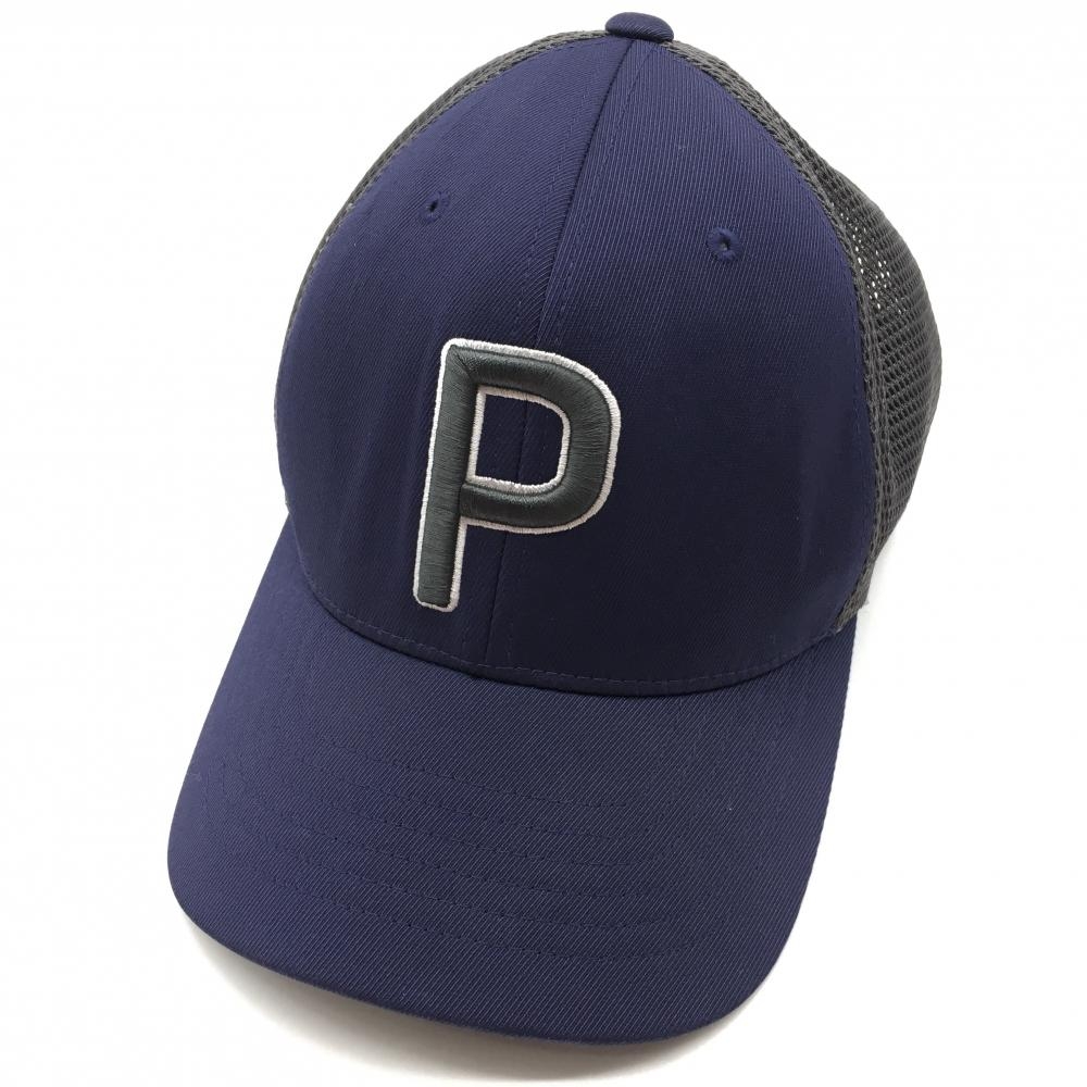 【超美品】プーマ メッシュキャップ ネイビー×グレー 立体刺しゅう ゴルフウェア PUMA