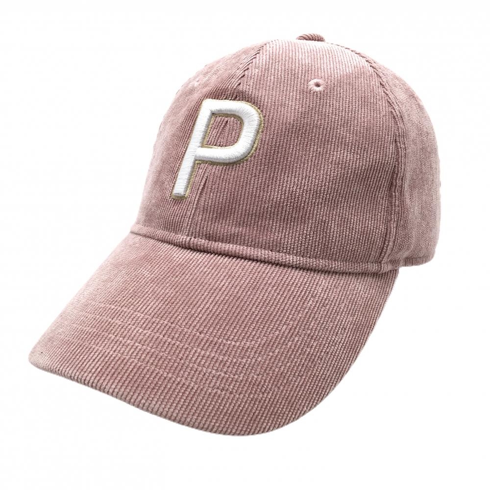 【美品】プーマ コーデュロイキャップ ピンク×白 刺しゅう  One Size Fits All(54-57cm)  ゴルフウェア PUMA