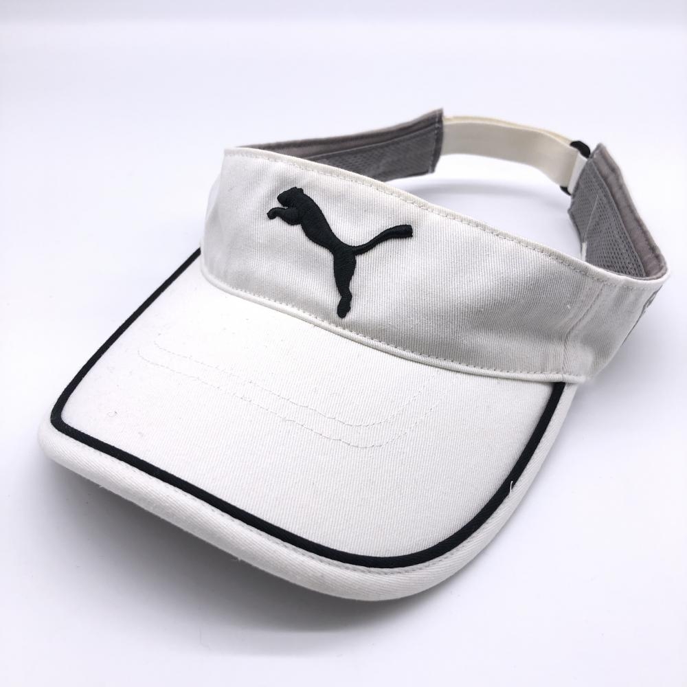 【美品】プーマ サンバイザー 白×黒 立体ロゴ刺しゅう ゴルフウェア PUMA