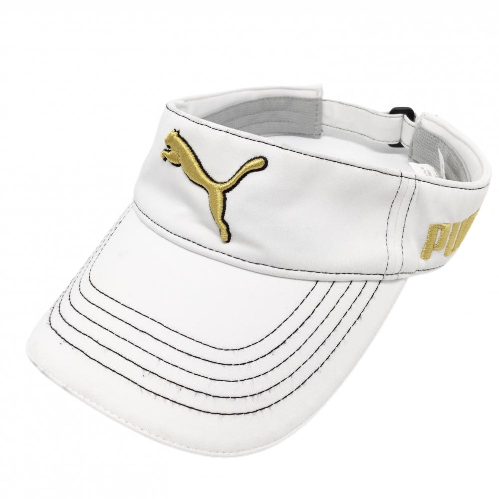 プーマ サンバイザー 白×黒 ステッチ 立体ロゴ刺しゅう One Size Fits All(56-59cm)   ゴルフウェア PUMA