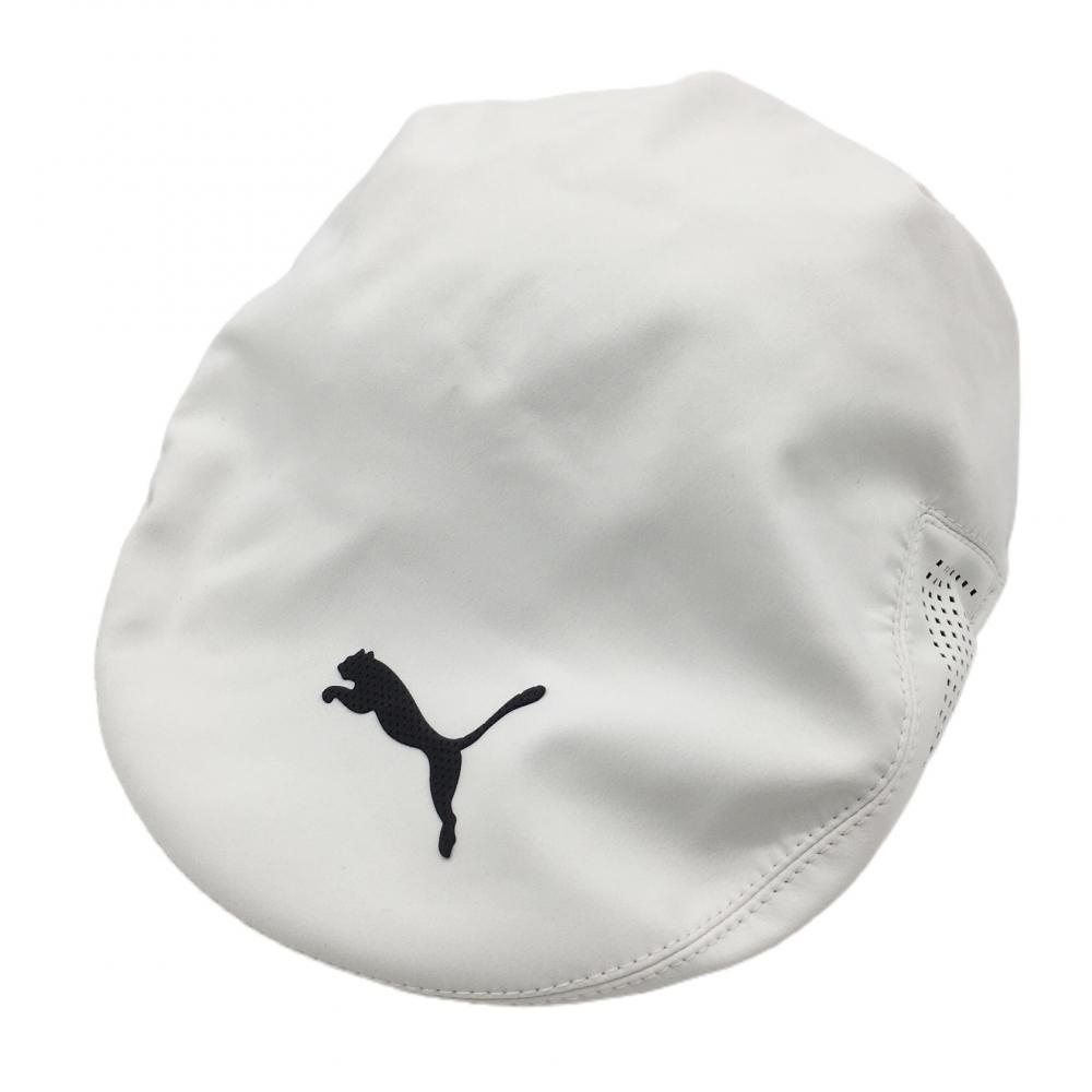 【美品】プーマ ハンチング帽 白×黒 シリコンワッペン  OSFA ゴルフウェア PUMA