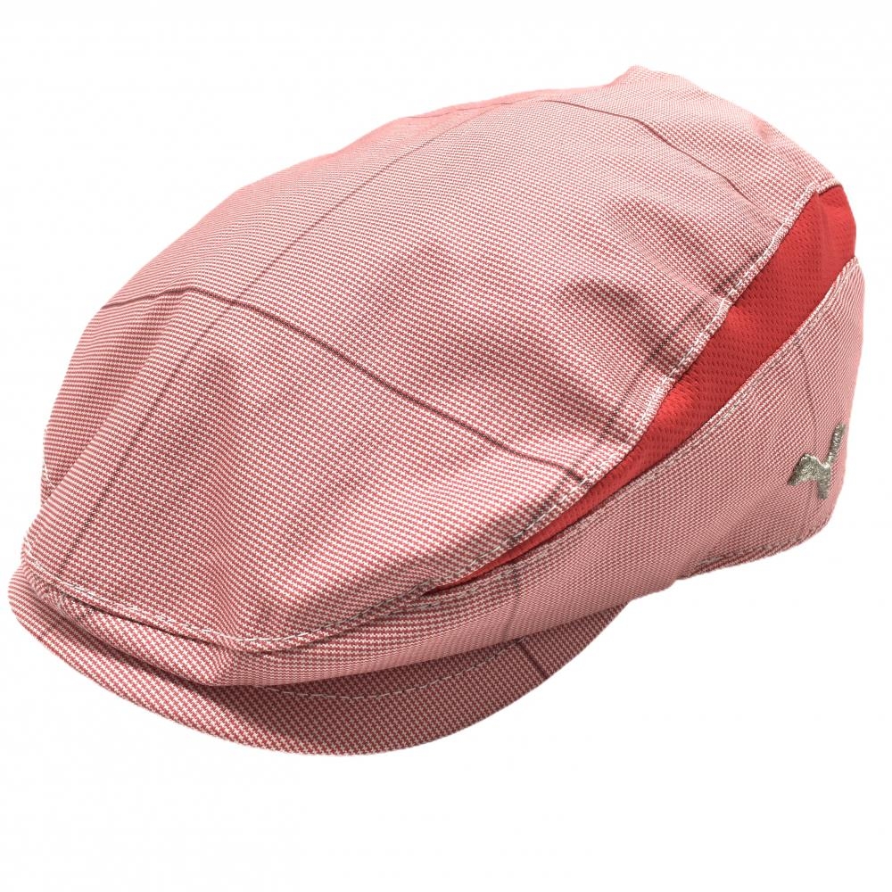 【美品】プーマ ハンチング帽 白×レッド 総柄 裏地メッシュ M(55cm-57cm)   ゴルフウェア PUMA