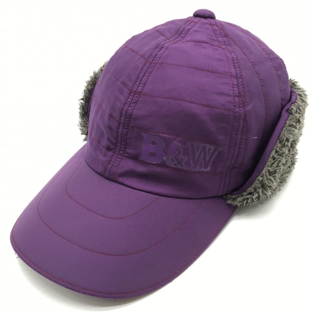 ブラックアンドホワイト キャップ パープル×グレー 折り返しイヤーマフ   ゴルフウェア サンプル品 Black＆White