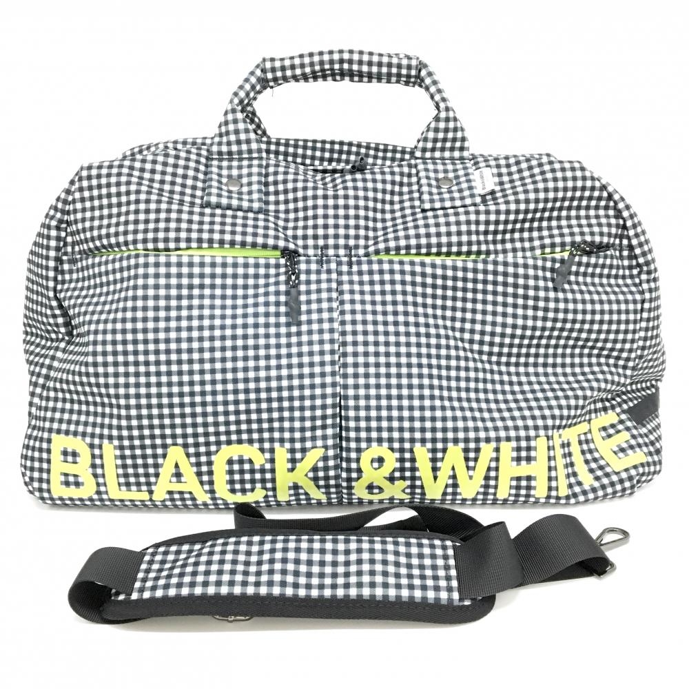 【美品】ブラックアンドホワイト 2WAYビッグボストンバッグ 白×黒 ギンガムチェック ショルダーストラップ付  ゴルフ Black＆White