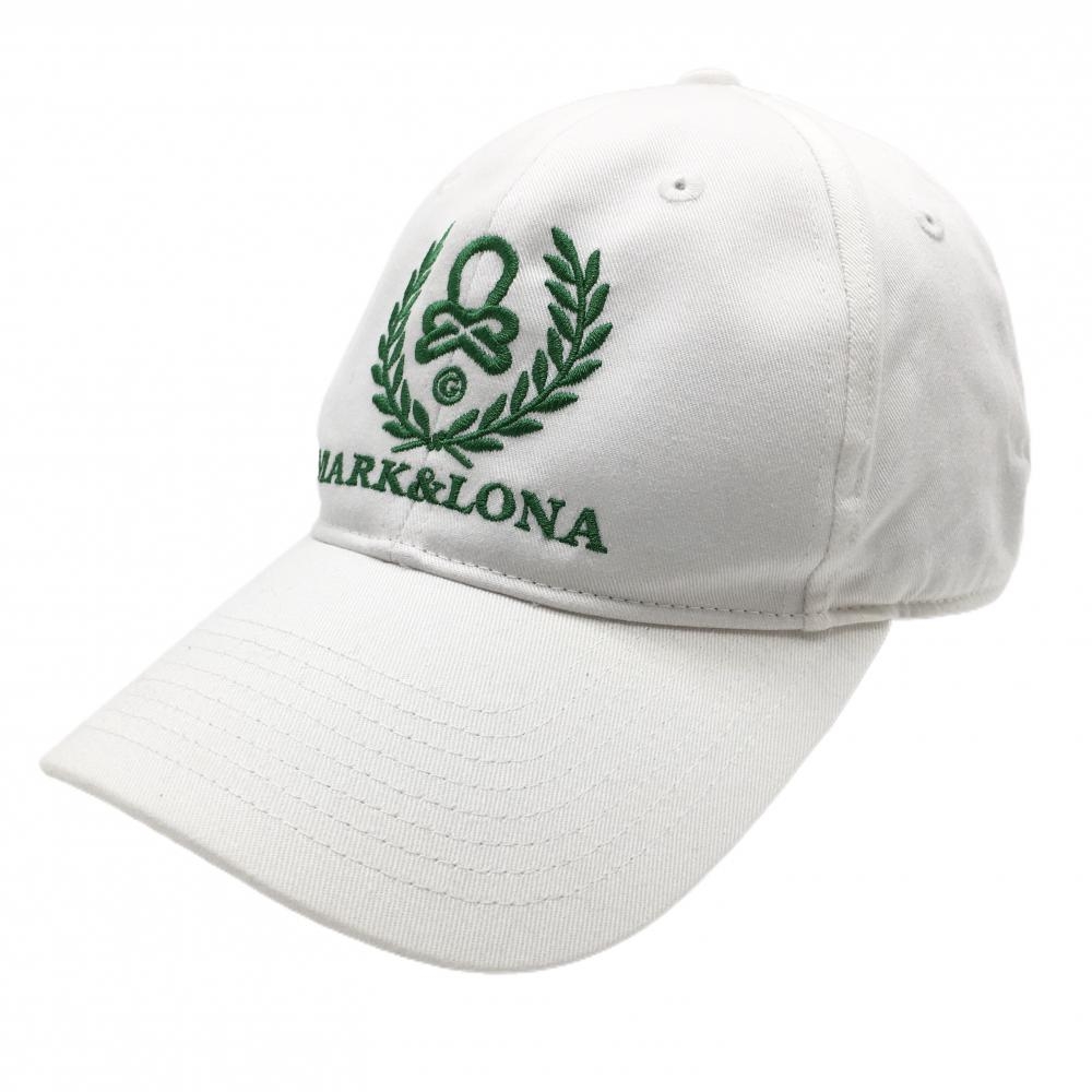 マークアンドロナ キャップ 白×グリーン ロゴ刺しゅう FREE   ゴルフウェア MARK＆LONA