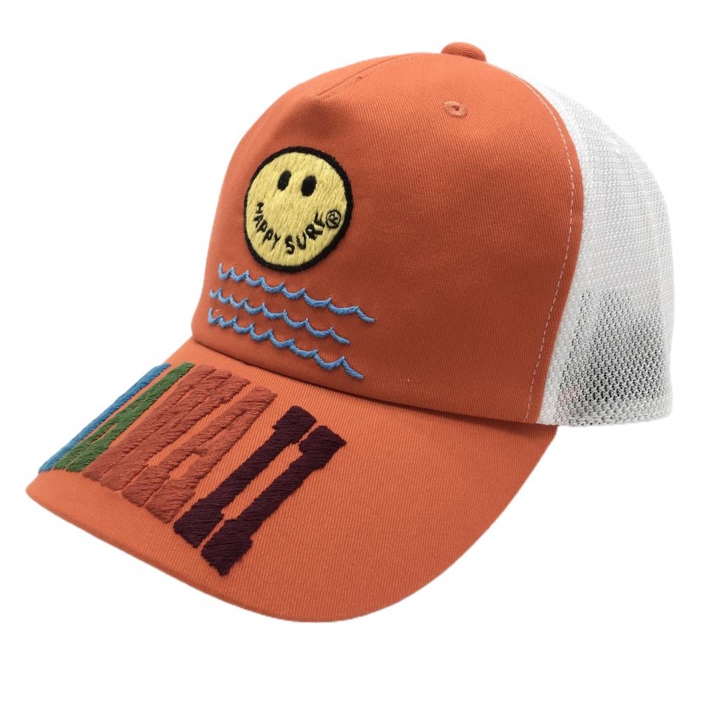 【超美品】ホーンガーメント メッシュキャップ オレンジ×白 ニコちゃん スマイル マークアンドロナ HAWAII   ゴルフウェア MARK＆LONA