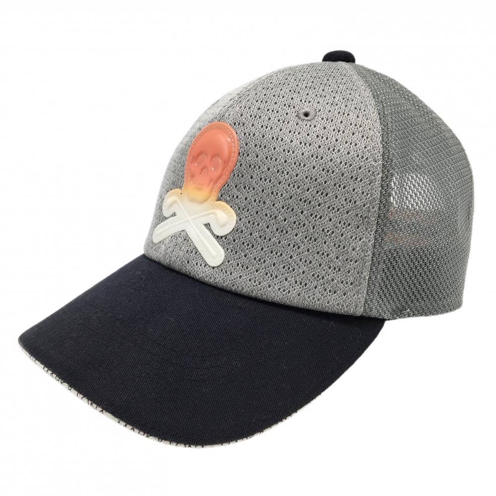 【美品】マークアンドロナ メッシュキャップ グレー×黒 スカル  FREE   ゴルフウェア MARK＆LONA