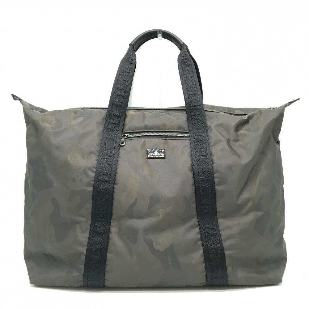 【美品】マークアンドロナ ボストンバッグ グレー×黒 カモフラ柄 迷彩 スカル 内外ポケットゴルフ MARK＆LONA
