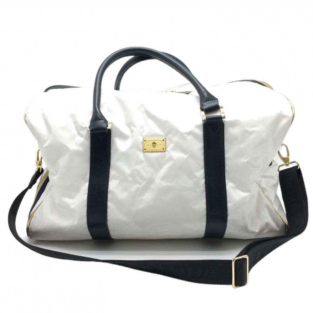 マークアンドロナ 2WAYボストンバッグ 白×ダークネイビー カモフラ地模様 シューズ収納可 ゴルフ MARK＆LONA