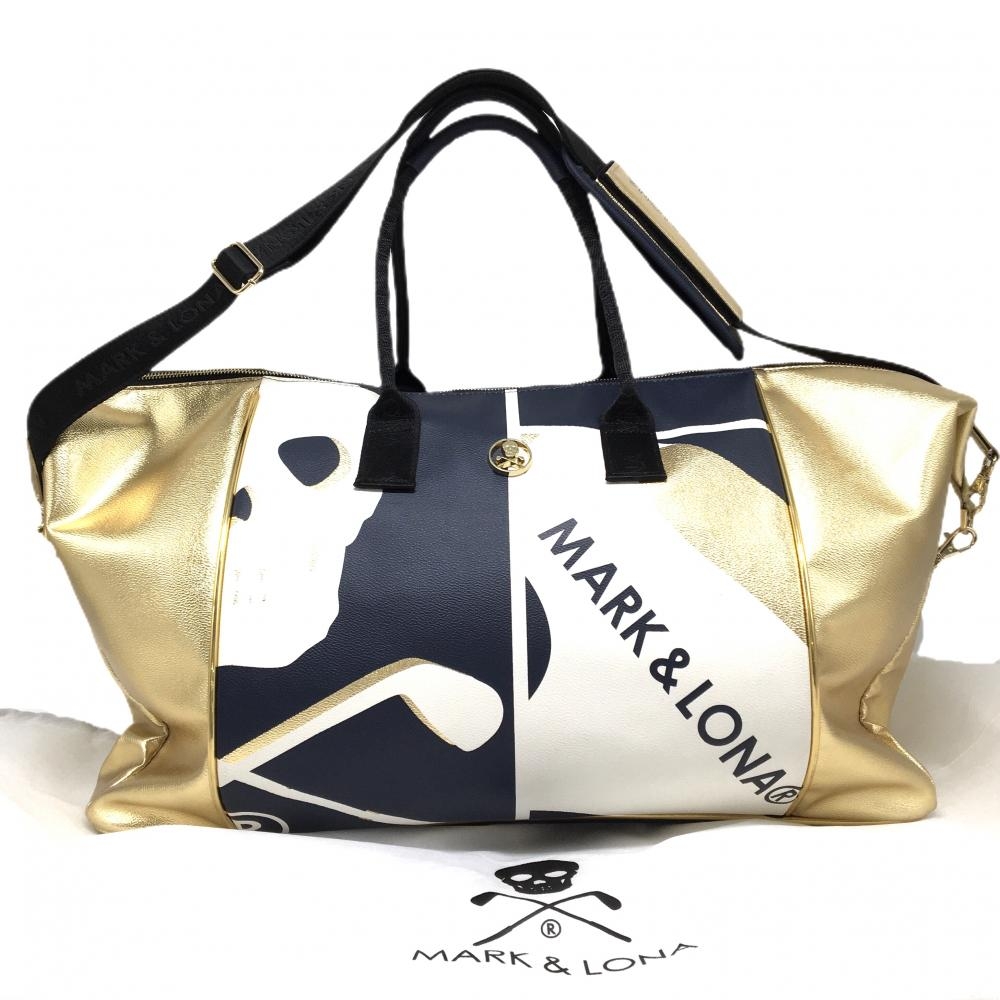 【超美品】マークアンドロナ 2WAYボストンバッグ ネイビー×ゴールド スカル ray Metallic Boston Bag  ゴルフ 2024年モデル MARK＆LONA